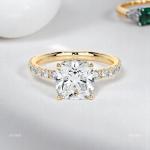 18K Gold Cushion Natural Diamond Boho Solitaire with Accents Prong Ring Jewelry