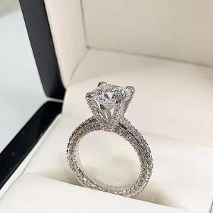 5 ctw Created Round Cut Diamond Engagement & Wedding Ring 14K White Gold Plated