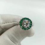 3ct Created Round Cut Emerald & Diamond Engagement Ring 14K White Gold Plated