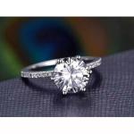 Round Natural Diamond Solitaire with Accents Ring Jewelry 14K Solid White Gold