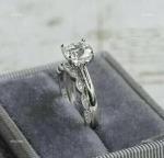 14K Solid White Gold Natural Diamond Solitaire with Accents Prong Ring Jewelry