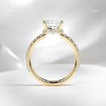 18K Gold Cushion Natural Diamond Boho Solitaire with Accents Prong Ring Jewelry