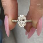 14K Gold Oval Diamond Prong Solitaire with Accents Courageous Lady Ring Jewelry