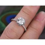 Round Natural Diamond Solitaire with Accents Ring Jewelry 14K Solid White Gold
