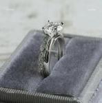 14K Solid White Gold Natural Diamond Solitaire with Accents Prong Ring Jewelry