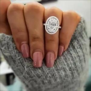2 ct Created Oval & Round Cut Diamond Halo Engagement Ring 14K White Gold Plated