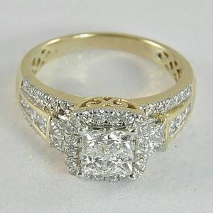 2Ct Princess Cut Lab Created Diamond 14K Gold Plated Engagement Cluster Ring