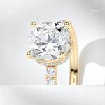 18K Gold Cushion Natural Diamond Boho Solitaire with Accents Prong Ring Jewelry