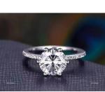 Round Natural Diamond Solitaire with Accents Ring Jewelry 14K Solid White Gold