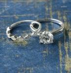 14K Solid White Gold Natural Diamond Solitaire with Accents Prong Ring Jewelry