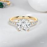 18K Gold Cushion Natural Diamond Boho Solitaire with Accents Prong Ring Jewelry