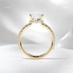 18K Gold Cushion Natural Diamond Boho Solitaire with Accents Prong Ring Jewelry