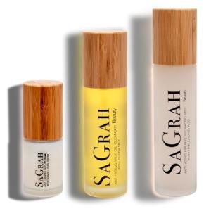SaGrah Beauty Facial Skincare Set, Brightening, Firming, Hydrating, Natural, Vegan, Cruelty-Free 3 pc Skincare Set, Anti-Aging Milk Oil Cleanser, Hydrating Mist, Anti-Aging Serum