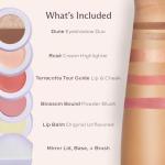 Subtl Staks 5-in-1 Travel Makeup kit by subtl beauty - eyeshadow duo, powder blush, cream highlighter, lip and cheek, lip balm - free travel mirror and brush - stackable makeup for travel