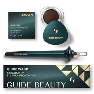 Guide Beauty Eyeliner Duo, GUIDE Wand & Line Luxe/Long-Wear Eyeliner Cream (Brown), Multi-Purpose Make-Up Application Tool, Universal Design for Easy Eye & Lip Liner