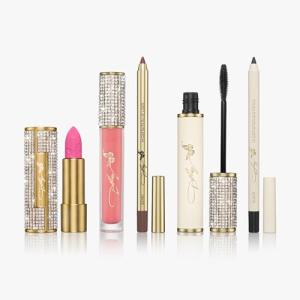 Dolly Beauty Pretty in Pink Bundle - Pink Lemonade Lipstick, Hi-Gloss Lips Lip Gloss Very Pink, Dolly-Eyes Mascara iJet Black, Hi-Definition Eye Pencil Black & Hi-Definition Lip Liner Berry - 5 Pack