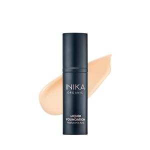 INIKA Organic Full Coverage Liquid Foundation Makeup with Hyaluronic Acid and Argan Oil, Vegan and Organic Foundation for Skin Elasticity and Plumpness, Natural Coverage, Cream, 30ml