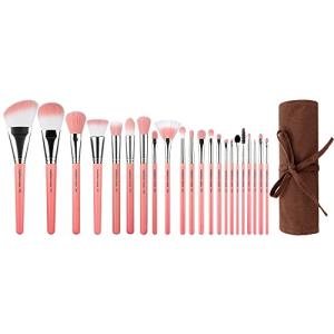 Bdellium Tools Professional Makeup Brush Pink Bambu Series - Deluxe 22pc. Brush Set with Roll-Up Pouch