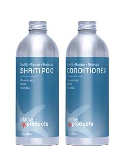 Plaine Products Eco-Friendly Shampoo and Conditioner - Rosemary, Mint, Vanilla - Sulfate & Paraben Free, 16oz Refill Bottles