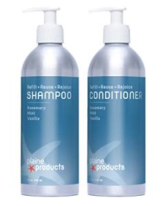 Plaine Products Eco-Friendly Shampoo and Conditioner - Rosemary, Mint, Vanilla - Sulfate Free, 16 oz (Refillable Bottles with Pumps)