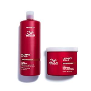 WELLA PROFESSIONALS ULTIMATE REPAIR Shampoo, Lightweight Cream Shampoo + Deep Nourishing Conditioner for Damaged Hair, Vegan Haircare, Formulated with Metal Purifier Technology, Liter Set
