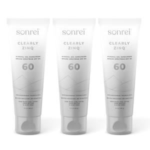 Sonrei Clearly Zinq Mineral Gel Sunscreen SPF 60 – 24% Non-Nano Zinc Oxide, Broad Spectrum UVA/UVB, Reef Safe, Vegan, Fragrance-Free, Clear Gel for Face & Body, 3.40 Fl Oz (Pack of 3)