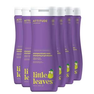 ATTITUDE Shampoo and Body Wash for Kids, EWG Verified Hair and Body Cleanser, Dermatologically Tested Soap, Plant and Mineral Based Bath Products, Vegan, Vanilla & Pear, 16 Fl Oz (Pack of 6)