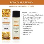 EXSENS Amber Jojoba Crystal Infused Moisturizing Body Oil, Great for Skin& Hair, Certified Organic, Vegan, Paraben Free, Non GMO, Natural Fragrance, 100 ml - 3.8 fl.oz