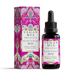 Vegan Mia - USDA Organic Radiance Superfruit Vitamin C Serum Helps Deeply Hydrate, Rejuvenate, Nourish & Glow Your Skin Narturally with 7 Potent Fruit Oils, Antioxidants & Phytonutrients - 1 fl oz
