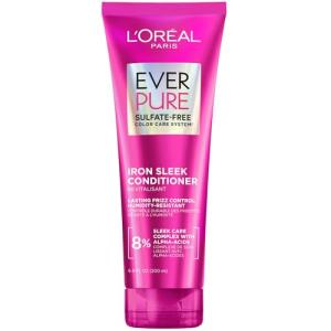L'Oreal Paris Sulfate Free Iron Sleek Smoothing Conditioner, Frizz Control and Humidity-Resistant Formula with Alpha-Acids for Frizzy Hair, EverPure Hair Care, 6.8 Fl Oz