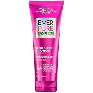 L'Oreal Paris Sulfate Free Iron Sleek Smoothing Shampoo, Frizz Control and Humidity-Resistant Formula with Alpha-Acids for Frizzy Hair, EverPure Hair Care, 6.8 Fl Oz
