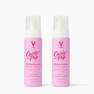 V&Co. Beauty Curly Pop Curl Defining Mousse (2 Pack) – Curl Mousse for Curly Hair, Anti Frizz & Moisturizing Hair Care with Peptides & Jojoba Oil, 6 oz