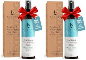 Beauty by Earth Sea Salt Spray for Textured Beach Waves & Volume - USA Made with Organic Ingredients, Texturing and Volumizing Spray for Fine Hair for Men & Women (Pack of 2)