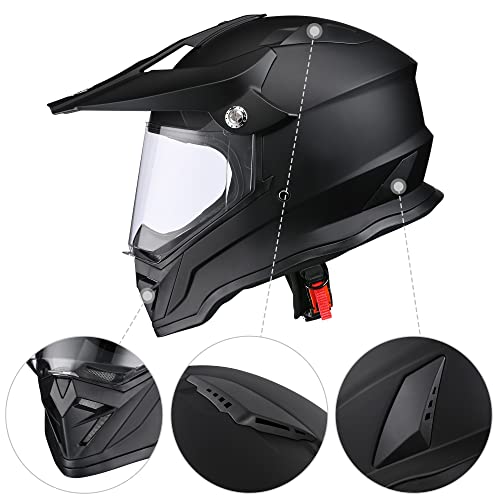 AHR Full Face Dual Sport Motorcycle Helmet - Matte Black