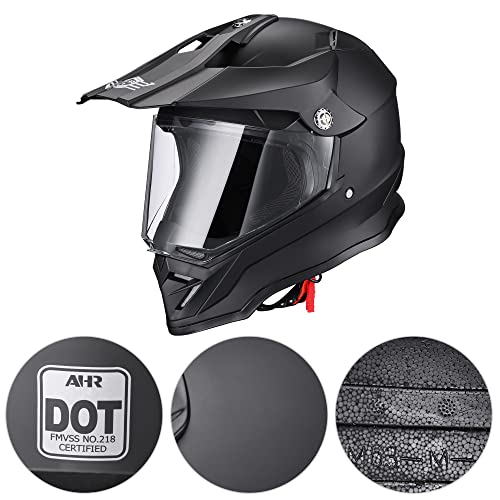 AHR Full Face Dual Sport Motorcycle Helmet - Matte Black