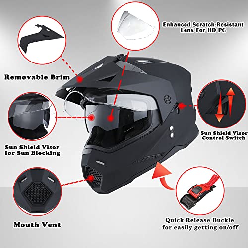 1Storm Dual Sport Full Face Helmet, Matt Black