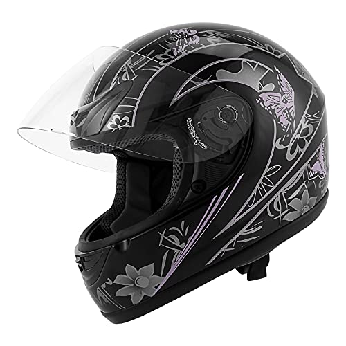 XFMT Adult Motorcycle Flip Up Full Face Helmet (Black Pink Butterfly, Large)