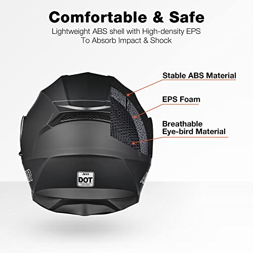 AHR Flip Up Full Face Motorcycle Helmet - Matte Black