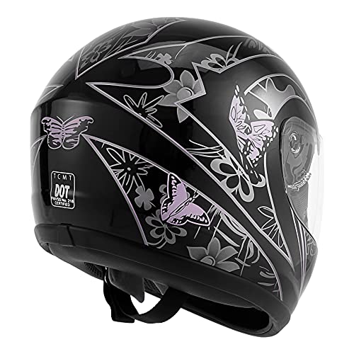 XFMT Adult Motorcycle Flip Up Full Face Helmet (Black Pink Butterfly, Large)
