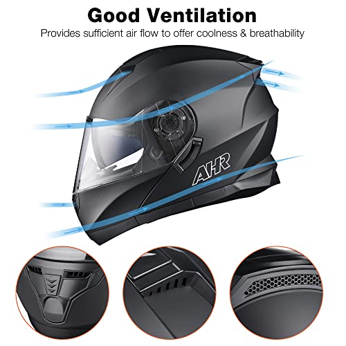 AHR Flip Up Full Face Motorcycle Helmet - Matte Black