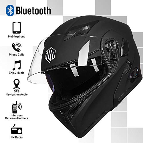 ILM Bluetooth Modular Motorcycle Helmet - Matte Black, Large