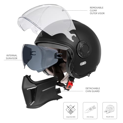 TRIANGLE Open Face Motorcycle Helmet for Men - DOT Approved