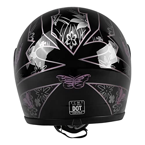 XFMT Adult Motorcycle Flip Up Full Face Helmet (Black Pink Butterfly, Large)