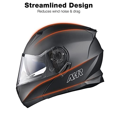 AHR Flip Up Full Face Motorcycle Helmet - Matte Black