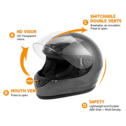 Carbon Fiber Flip Up Full Face Motorcycle Helmet (Large)
