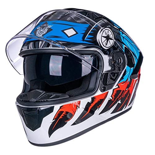 VCOROS X9 Motorcycle Helmet with Bluetooth and Sun Visor (Indian Eagle, XL)