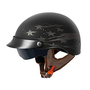 VCAN Plain Black Half Face Motorcycle Helmet, XL