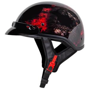Red Skull Half Face Motorcycle Helmet - DOT Approved