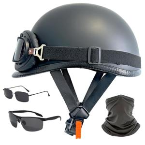 Retro DOT Approved Half Motorcycle Helmet - Matte Black
