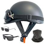 Retro DOT Approved Half Motorcycle Helmet - Matte Black